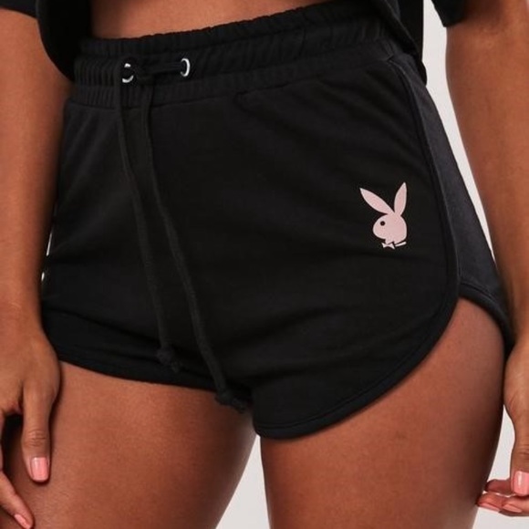 Missguided Pants - Playboy x Missguided Black Loungewear Shorts